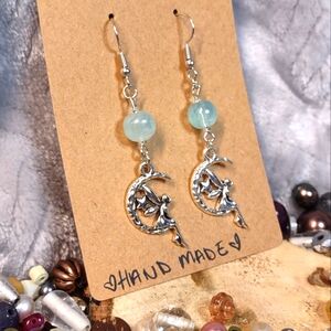 Aqua Fairy Moon Charm Artisan Earrings